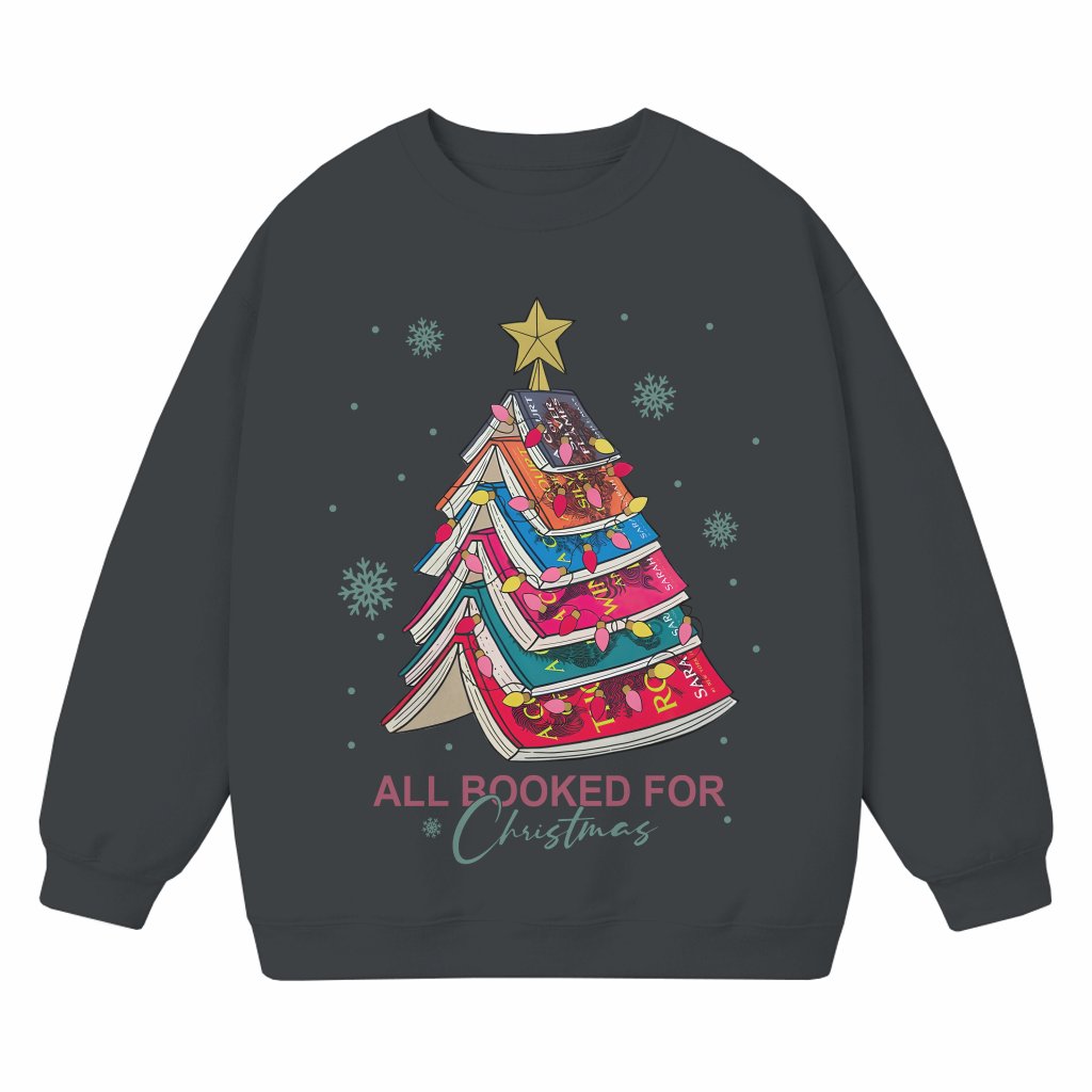 All Booked For Christmas Sweatshirt – Christmas Gift for Librarian Funny Book Tree - front view