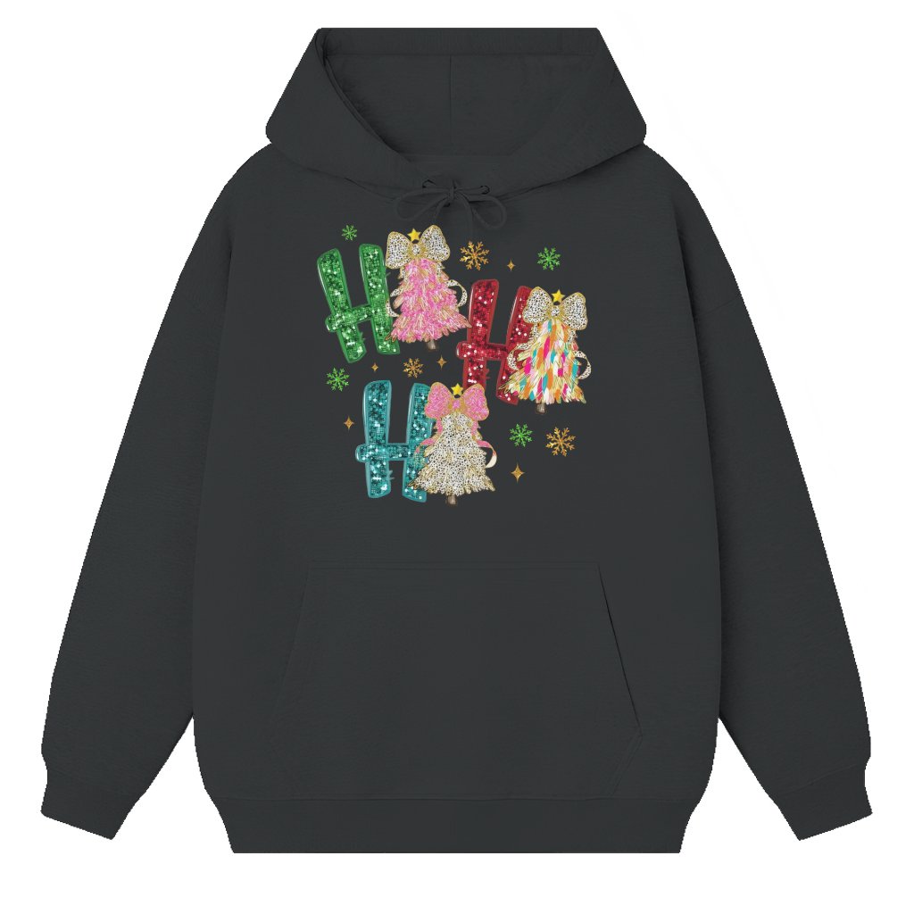 Coquette Christmas Tree Ho Ho Ho Hoodie – Christmas Gift Glitter Trendy - front view