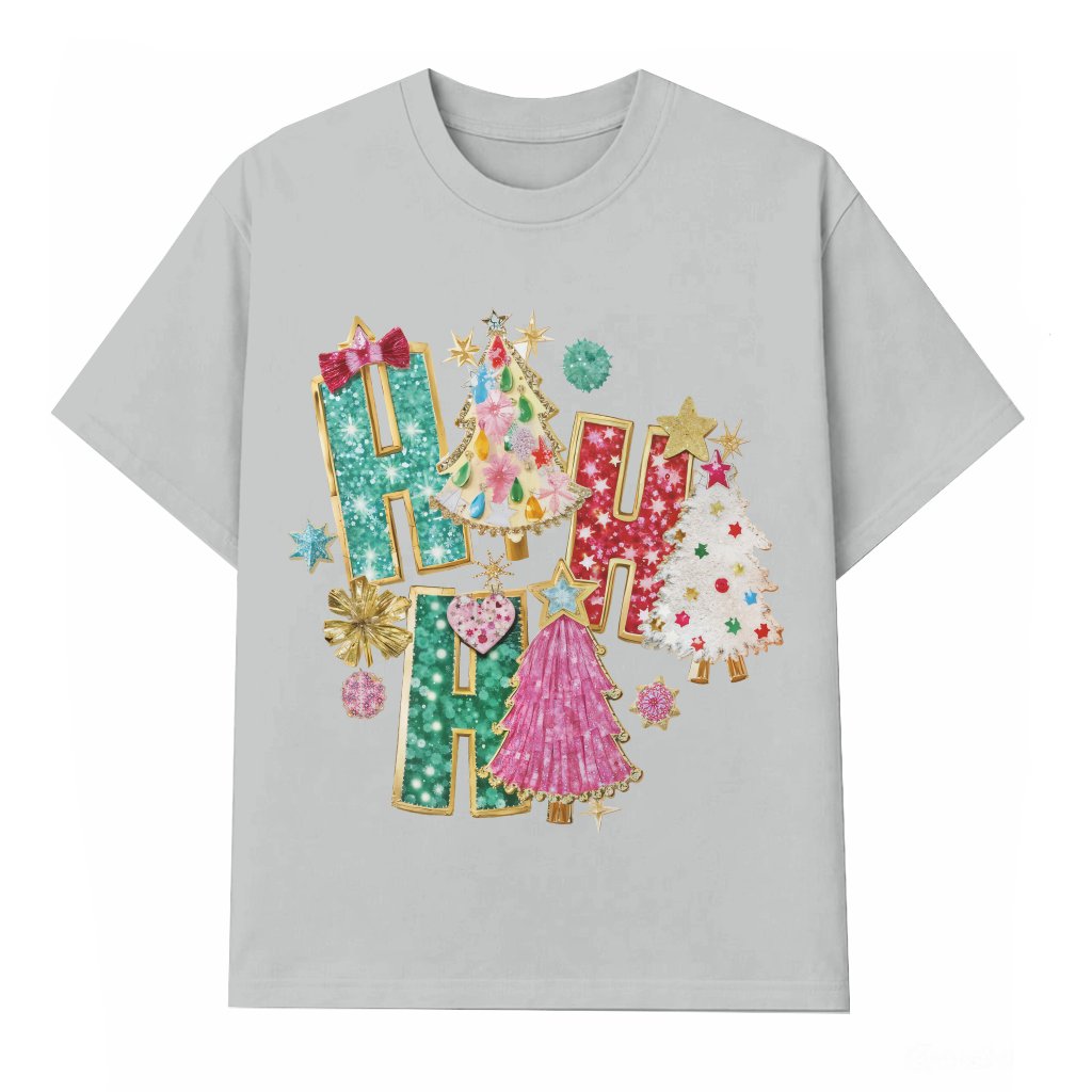 Coquette Christmas Tree T-shirt – Christmas Gift for Her Glitter Ho Ho Ho - front view