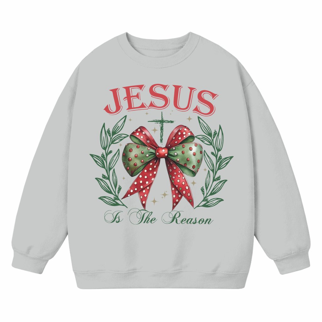 Jesus is The Reason Sweatshirt – Christmas Gift Coquette Bow - front view