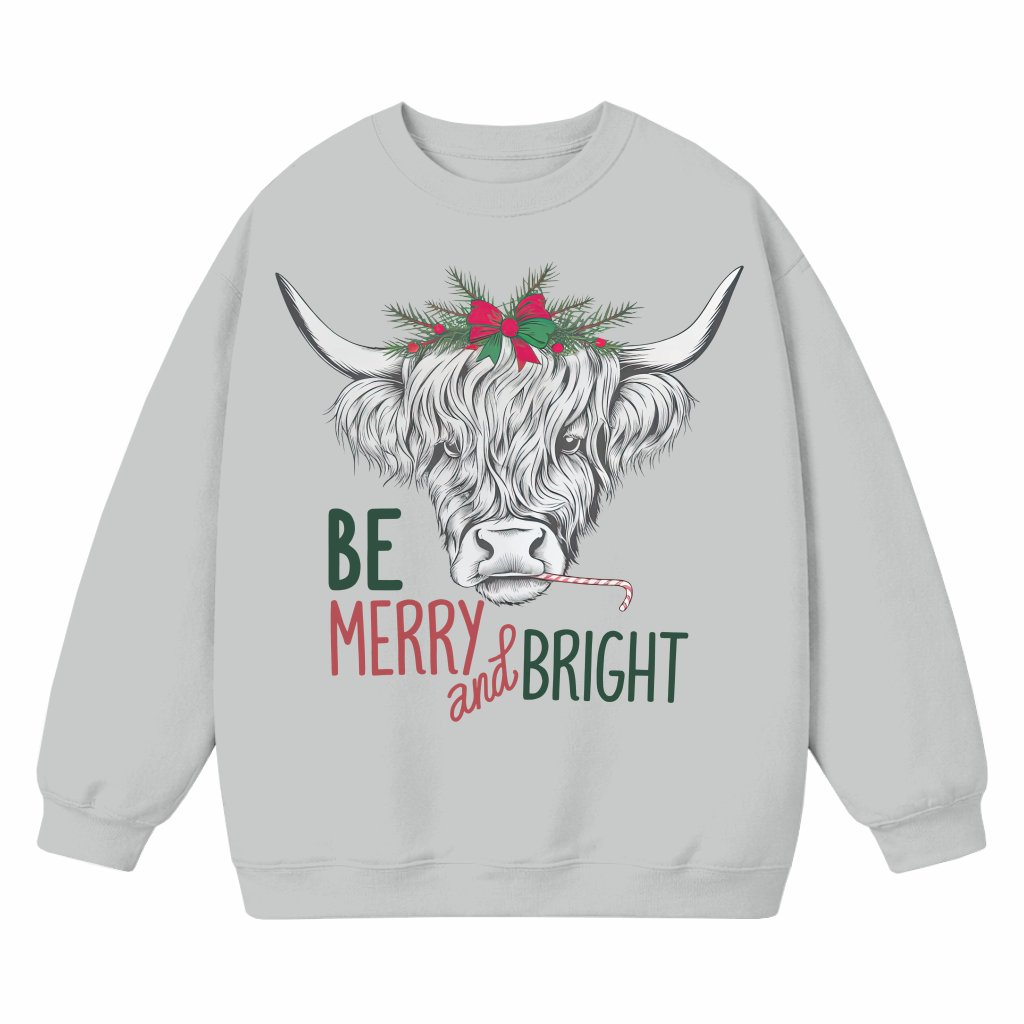 Be Merry And Bright Cow Sweatshirt – Christmas Gift Cute - front view
