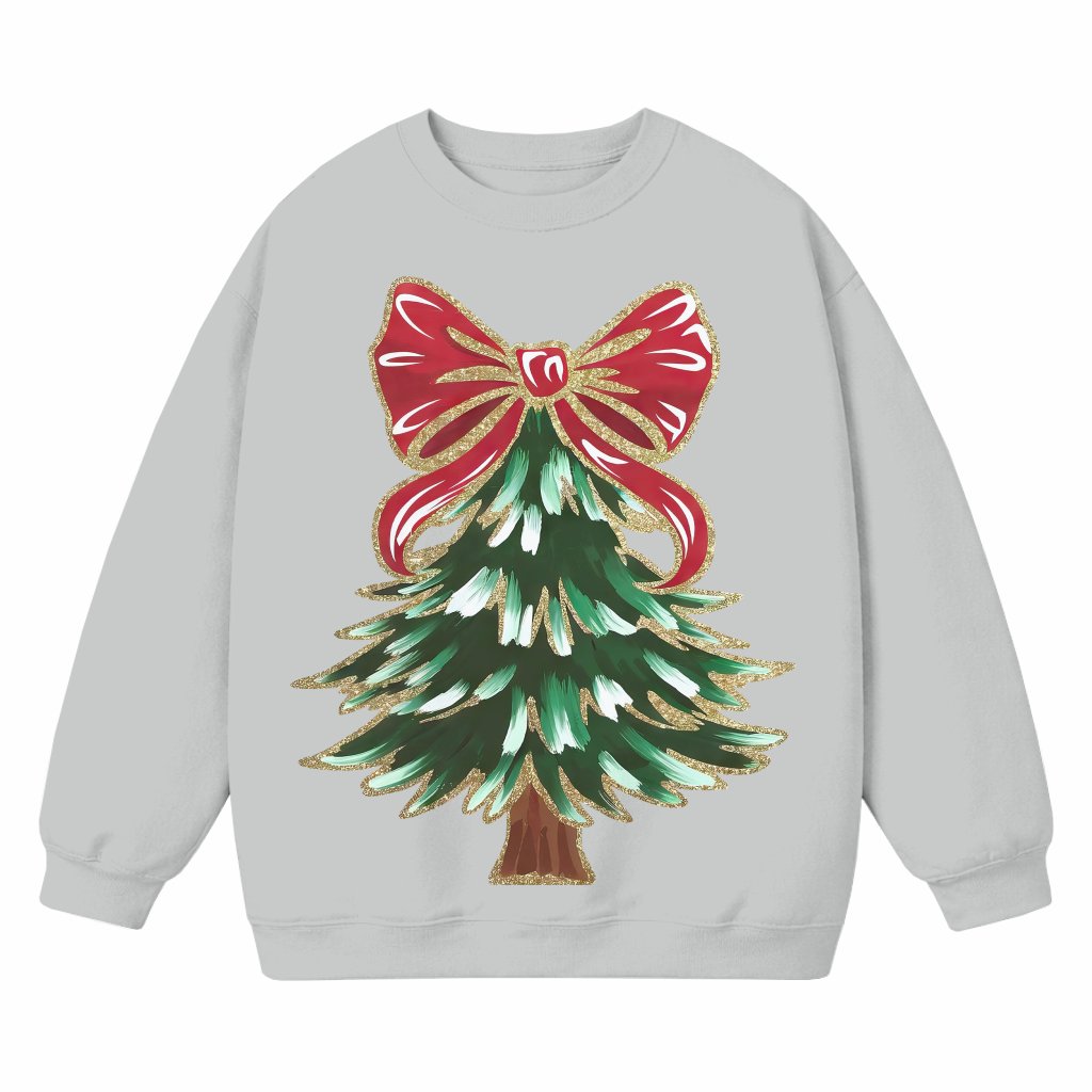 Glitter Coquette Christmas Tree Bow Sweatshirt – Christmas Gift For Her Trendy - front view