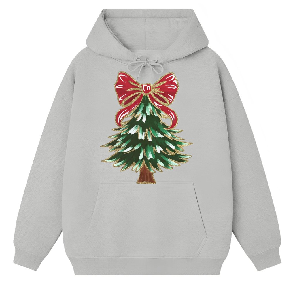 Coquette Glitter Christmas Tree Hoodie – Christmas Gift for Her Cute Trendy - front view