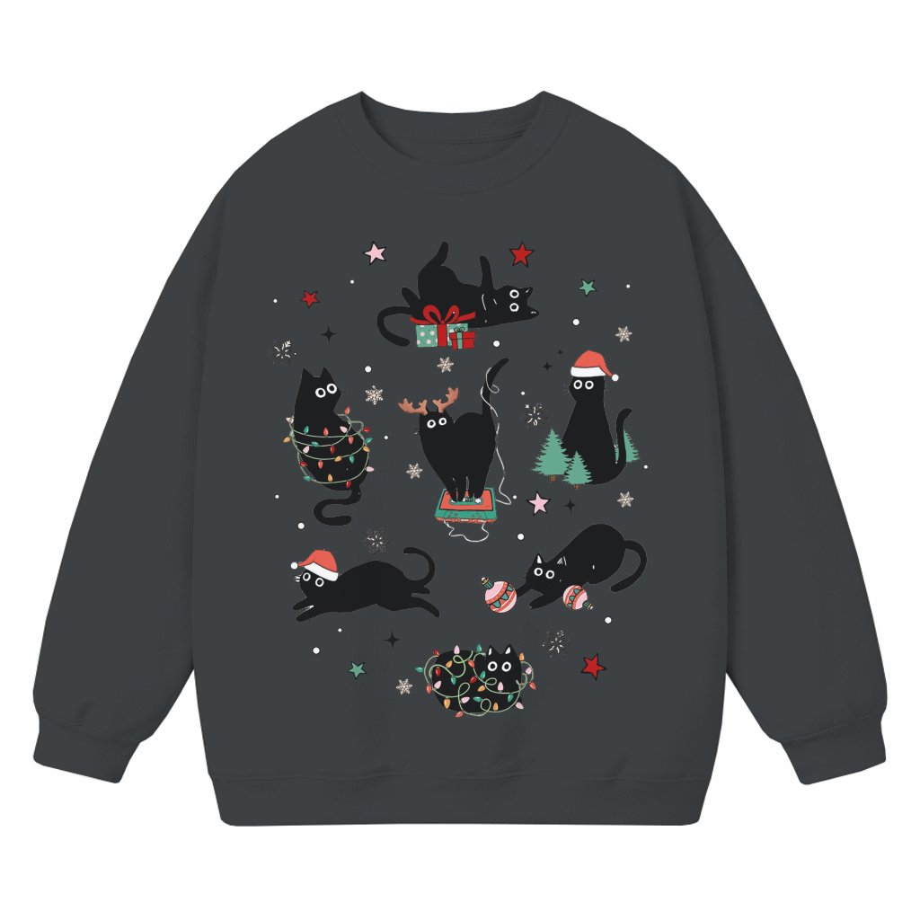 Cute Black Cat Sweatshirt – Christmas Gift for Cat Lover Trendy - front view