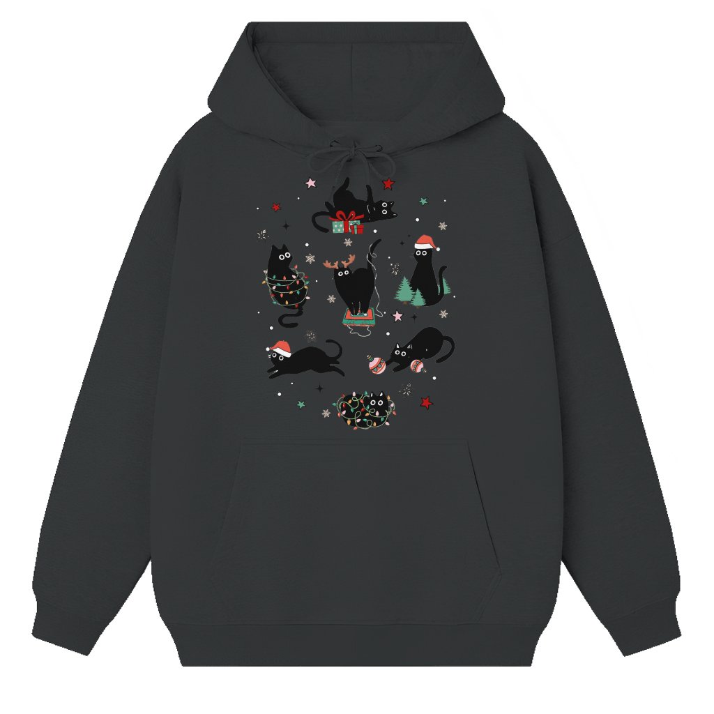 Cozy Black Cat Hoodie – Christmas Gift for Kitten Lovers - front view