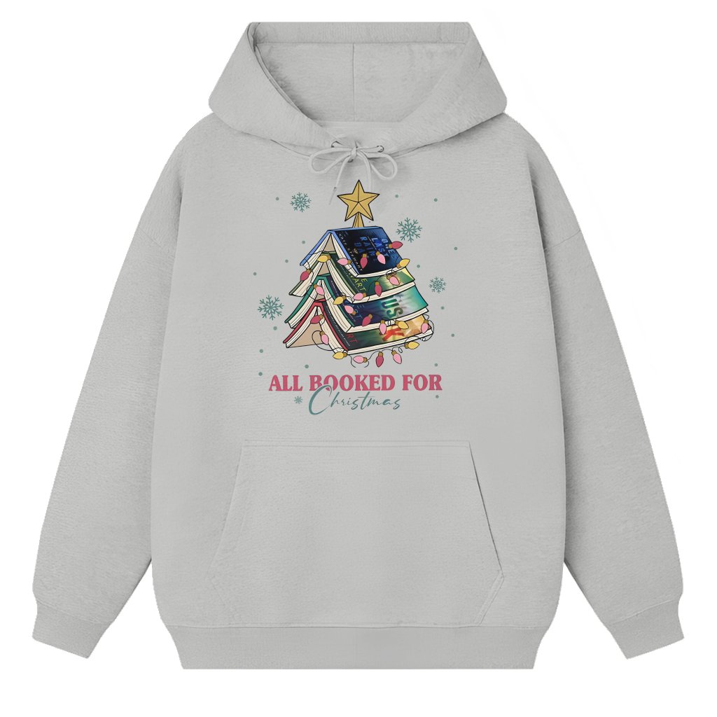 All Booked Christmas Tree Hoodie – Christmas Gift for Book Lover Funny Literary - front view