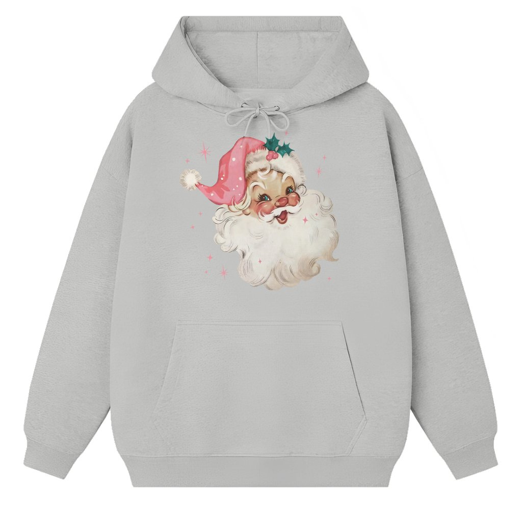 Pink Santa Hoodie – Christmas Gift for Family Retro Vintage Pink - front view