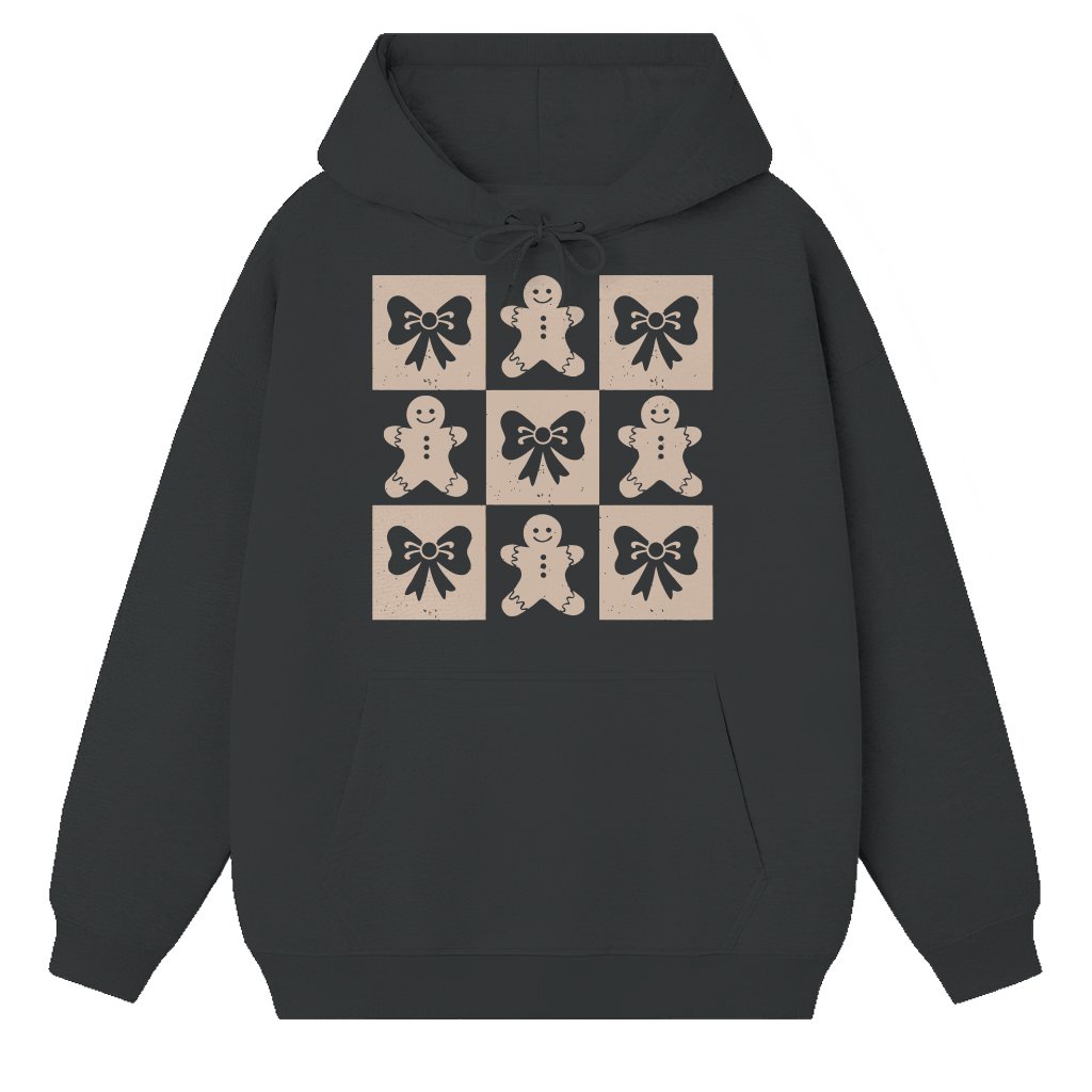 Gingerbread Man Hoodie – Christmas Gift Retro Checkered Coquette - front view
