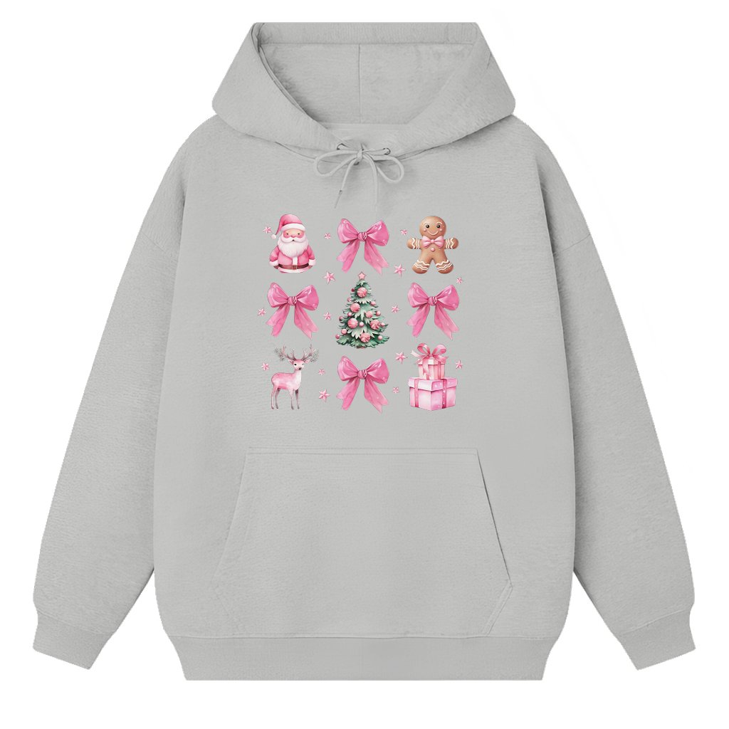 Coquette Pink Bow Santa Tree Hoodie – Christmas Gift for Her Trendy Vintage - front view