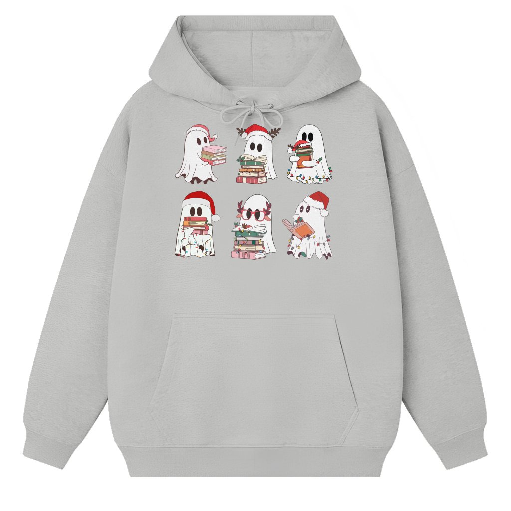 Cute Ghost Reading Book Hoodie – Christmas Gift for Book Lovers - front view