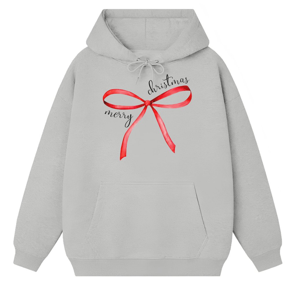 Coquette Red Bow Hoodie – Christmas Gift for Her Cute Festive - front view