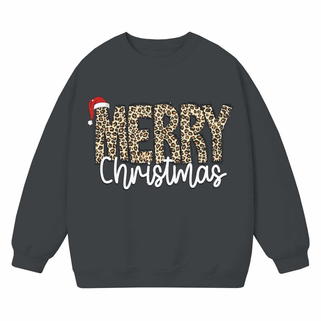 Merry Christmas Leopard Sweatshirt – Christmas Gift for Women Trendy Festive - front view