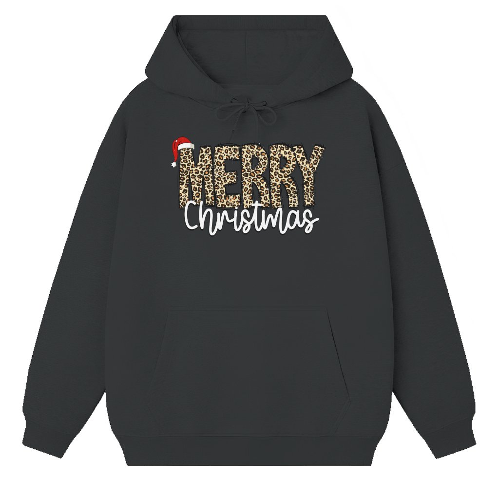 Merry Christmas Leopard Hoodie – Christmas Gift for Women Trendy - front view