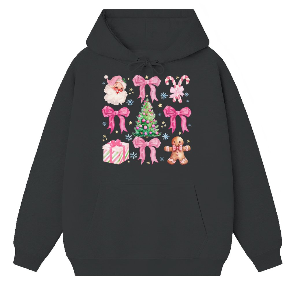 Pink Coquette Hoodie – Christmas Bow Santa Claus Gift for Her - front view