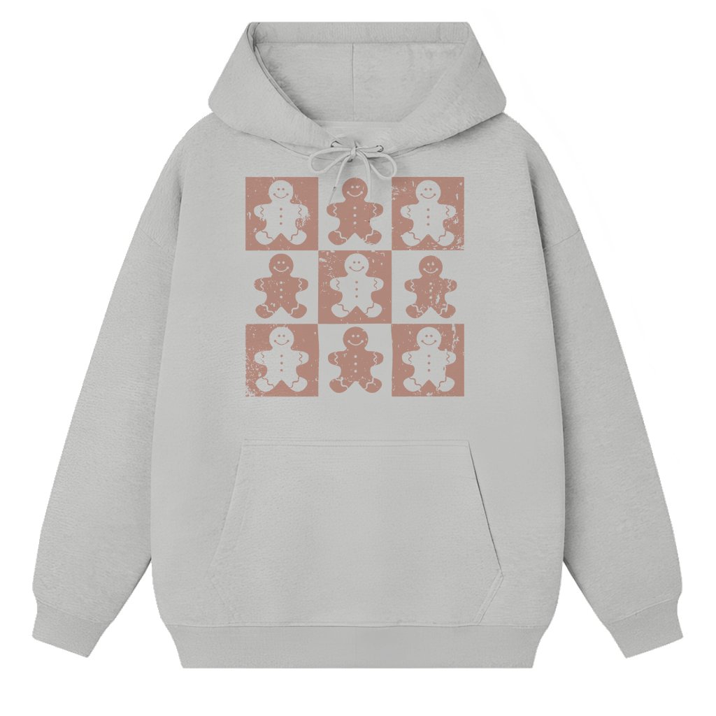 Gingerbread Man Hoodie – Christmas Gift Retro Checkered - front view