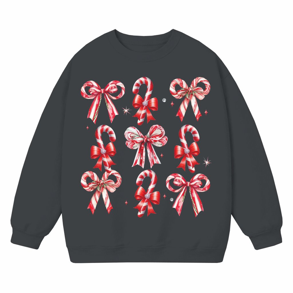 Cute Coquette Candy Cane Bow Sweatshirt – Christmas Gift Festive - front view