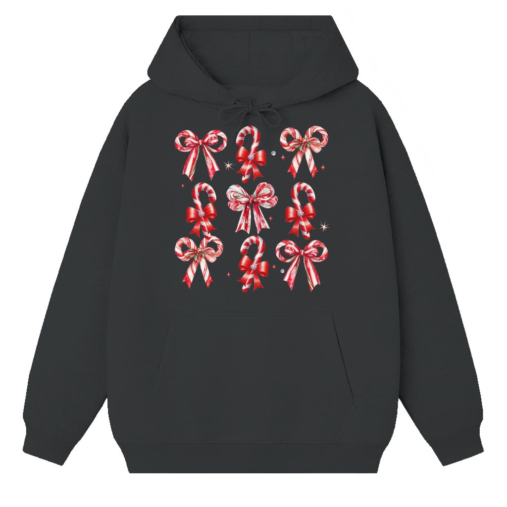 Coquette Candy Cane Bow Hoodie – Christmas Gift for Her - front view