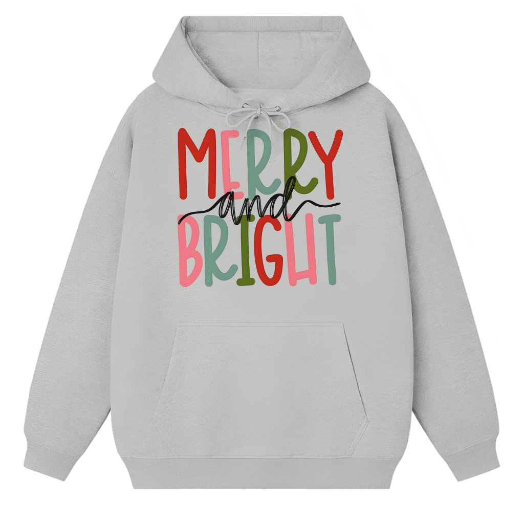 Merry and Bright Christmas Hoodie – Festive Gift for Family - front view