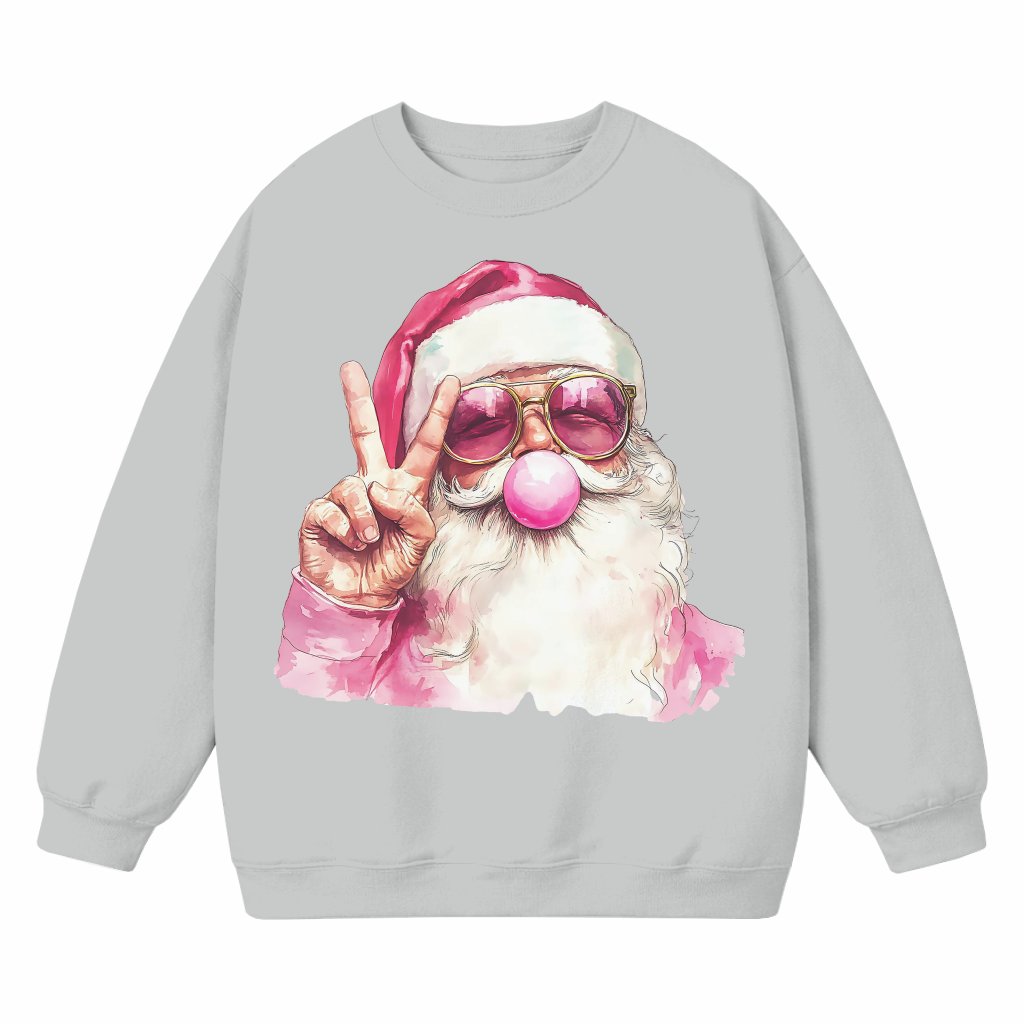Pink Blowing Bubble Santa Sweatshirt – Christmas Gift Retro Funny - front view