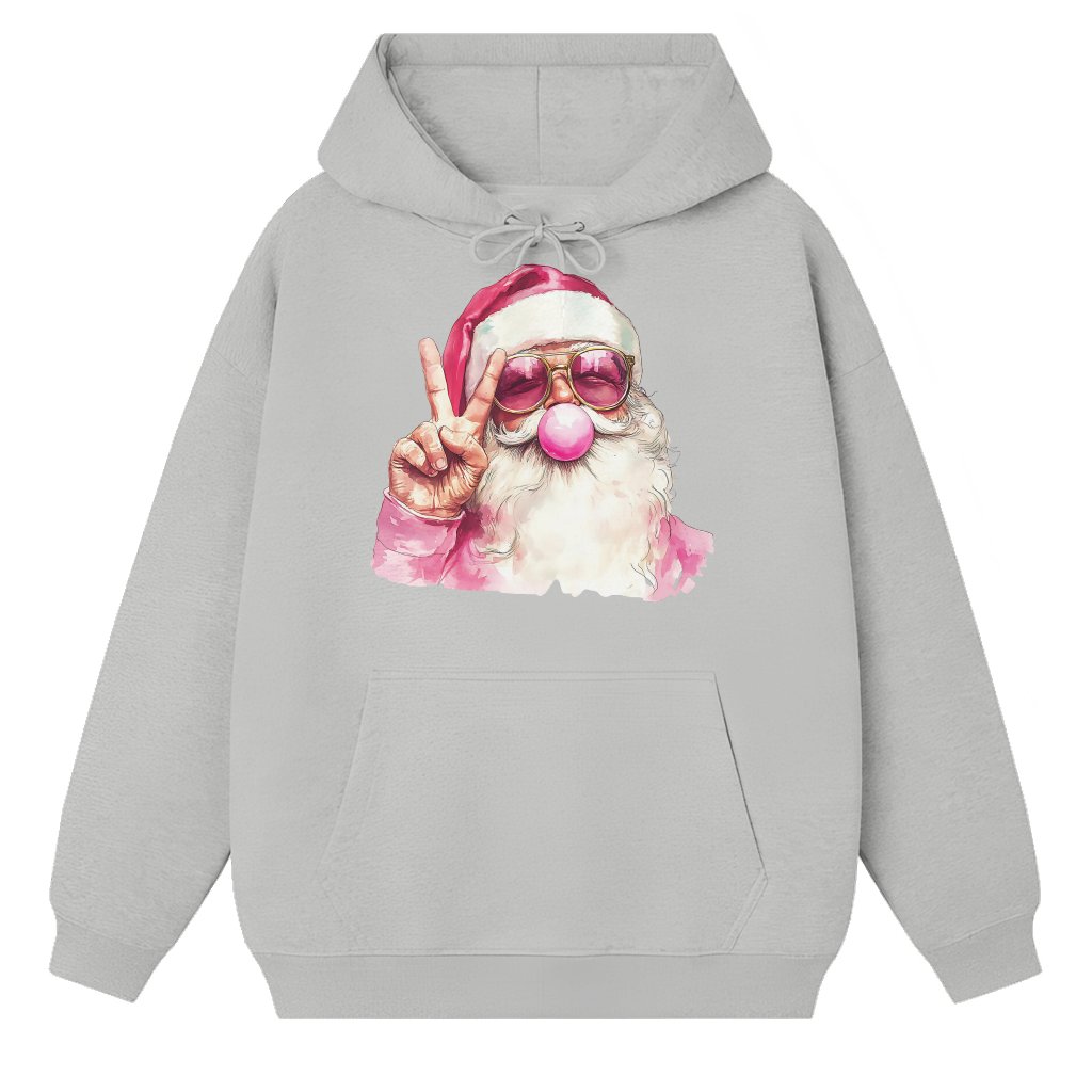 Retro Pink Santa Hoodie – Christmas Holiday Gift Cute Funny - front view