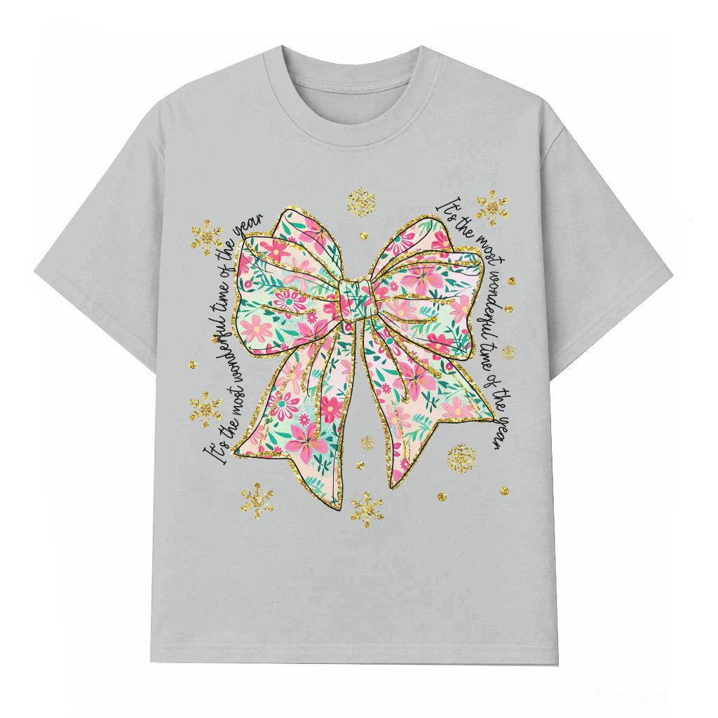 Pink Floral Coquette T-shirt – Christmas Gift for Women Xmas Tree - front view