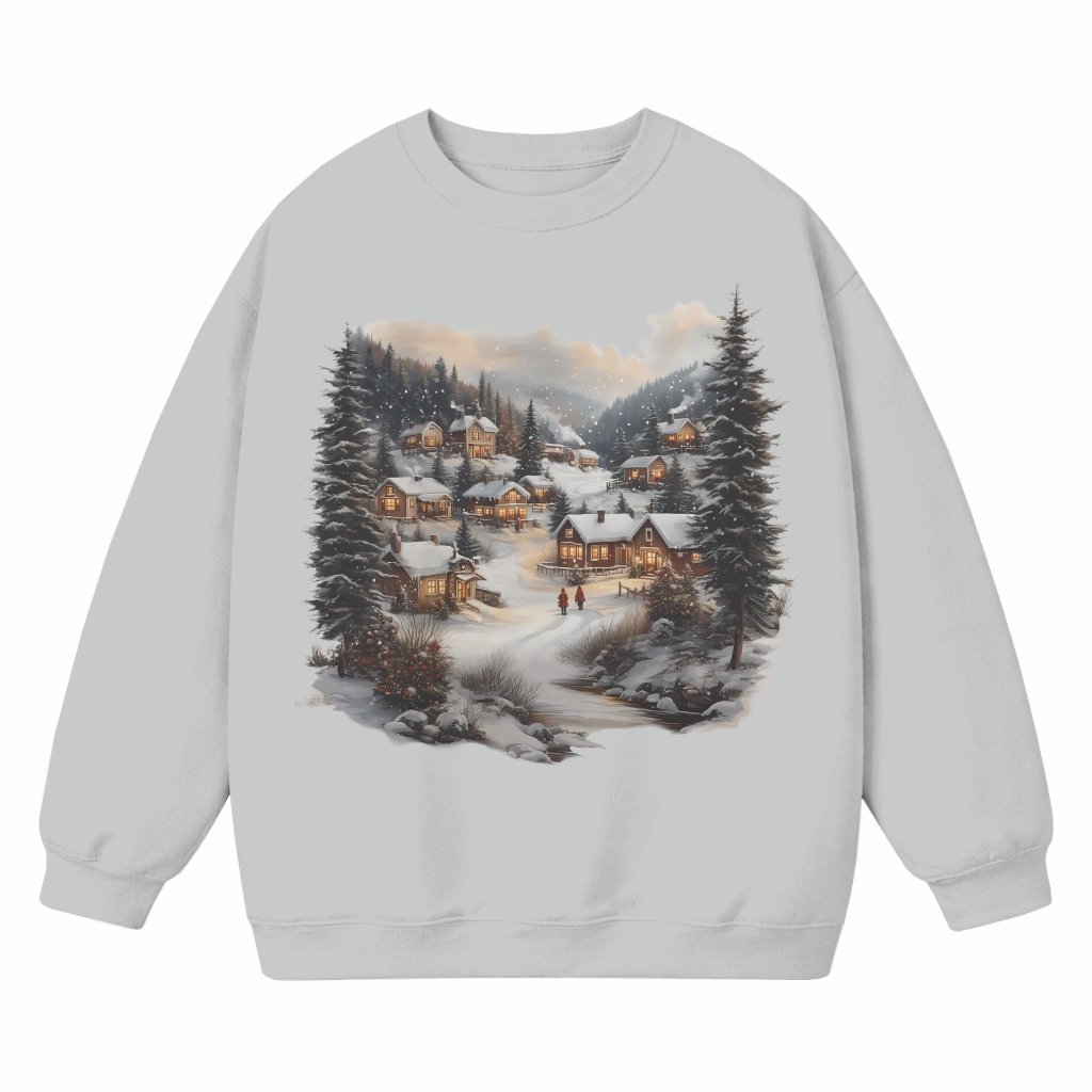 Christmas Village Sweatshirt – Christmas Gift Retro 90s Winter Scene - front view