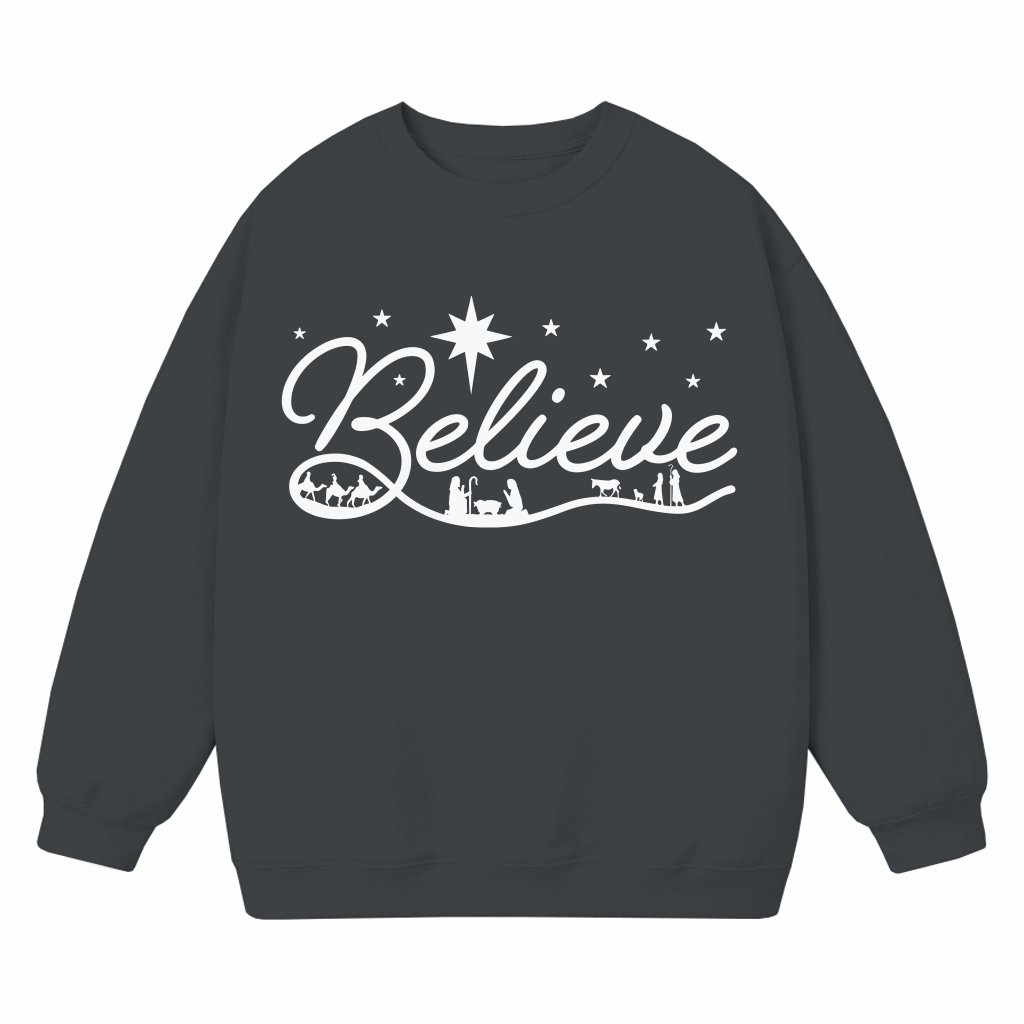 Believe Nativity Sweatshirt – Christian Christmas Gift for Family - front view
