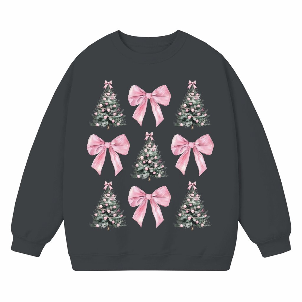 Coquette Bow Christmas Tree Sweatshirt – Christmas Holiday Gift for Women Cute - front view