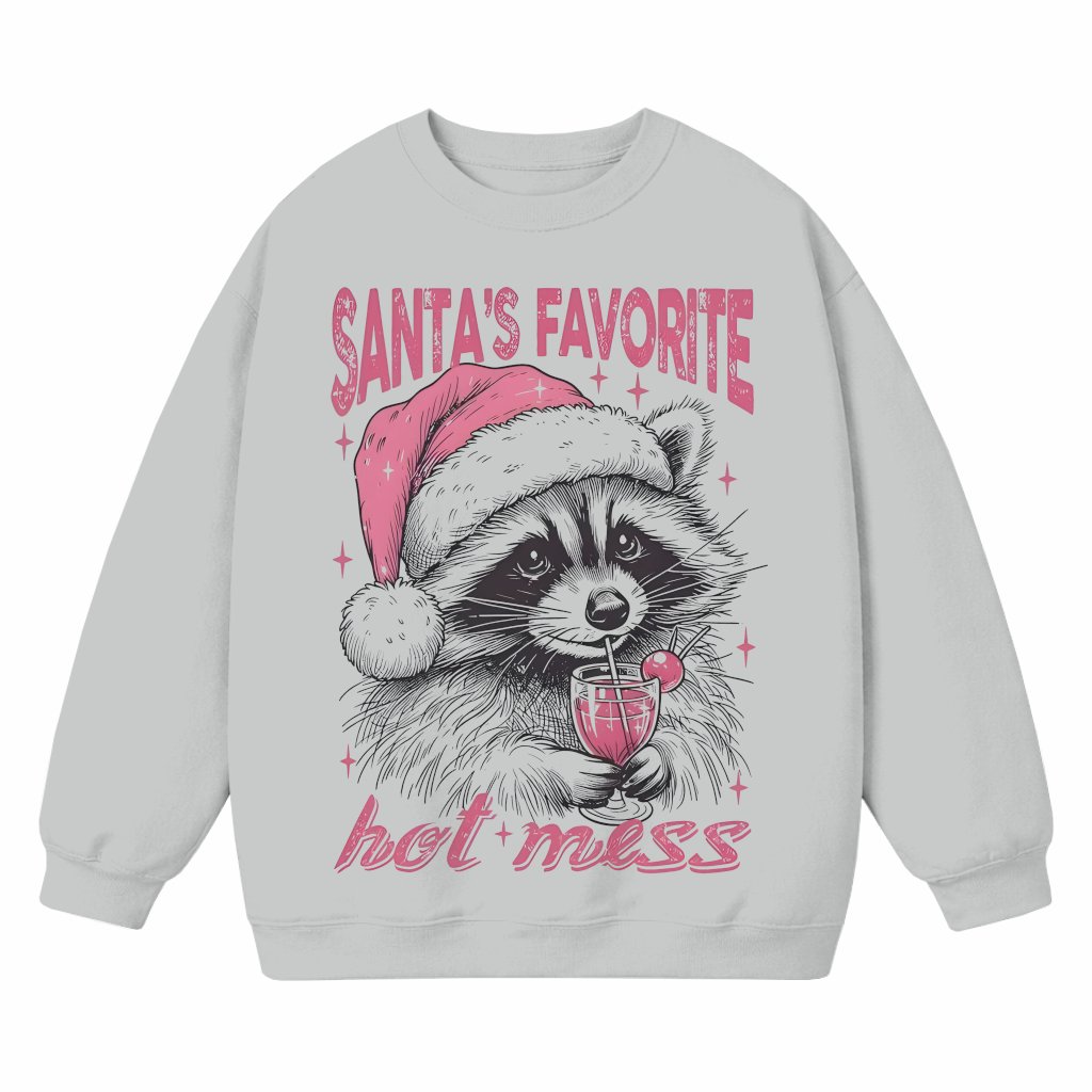 Santa's Favorite Hot Mess Raccoon Sweatshirt – Funny Christmas Gift - front view