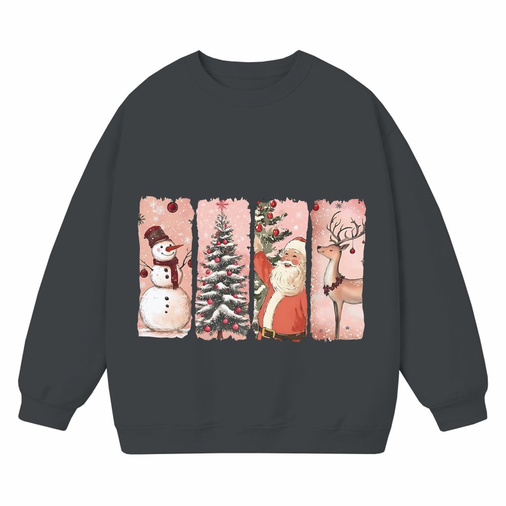 Santa Snowman Reindeer Sweatshirt – Christmas Gift Pink Retro Vintage - front view