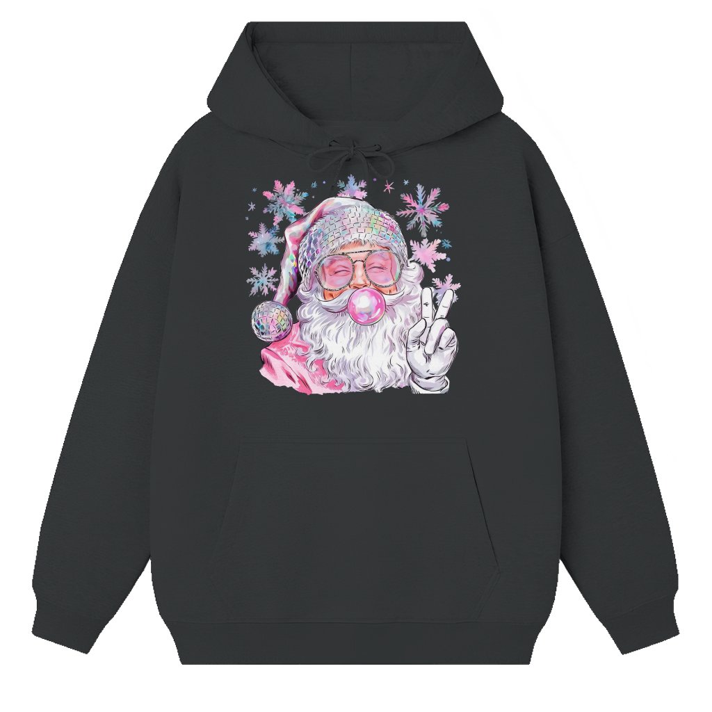 Funny Pink Santa Blowing Bubble Hoodie – Christmas Gift Retro Vintage - front view