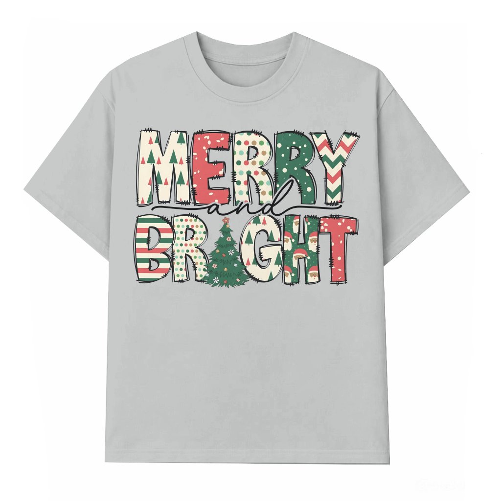 Merry and Bright T-shirt – Festive Christmas Gift for Women - front view
