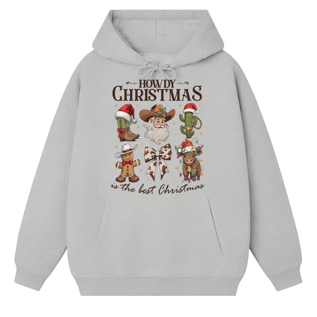 Howdy Christmas Hoodie – Christmas Gift for Cowboy Western Retro - front view