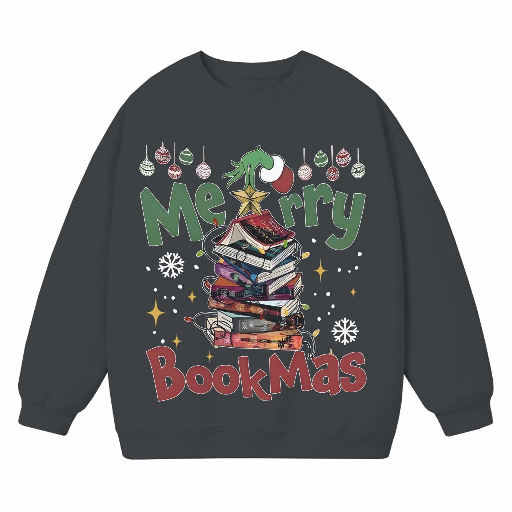 Merry Bookmas Sweatshirt – Christmas Gift for Book Lover Cozy - front view
