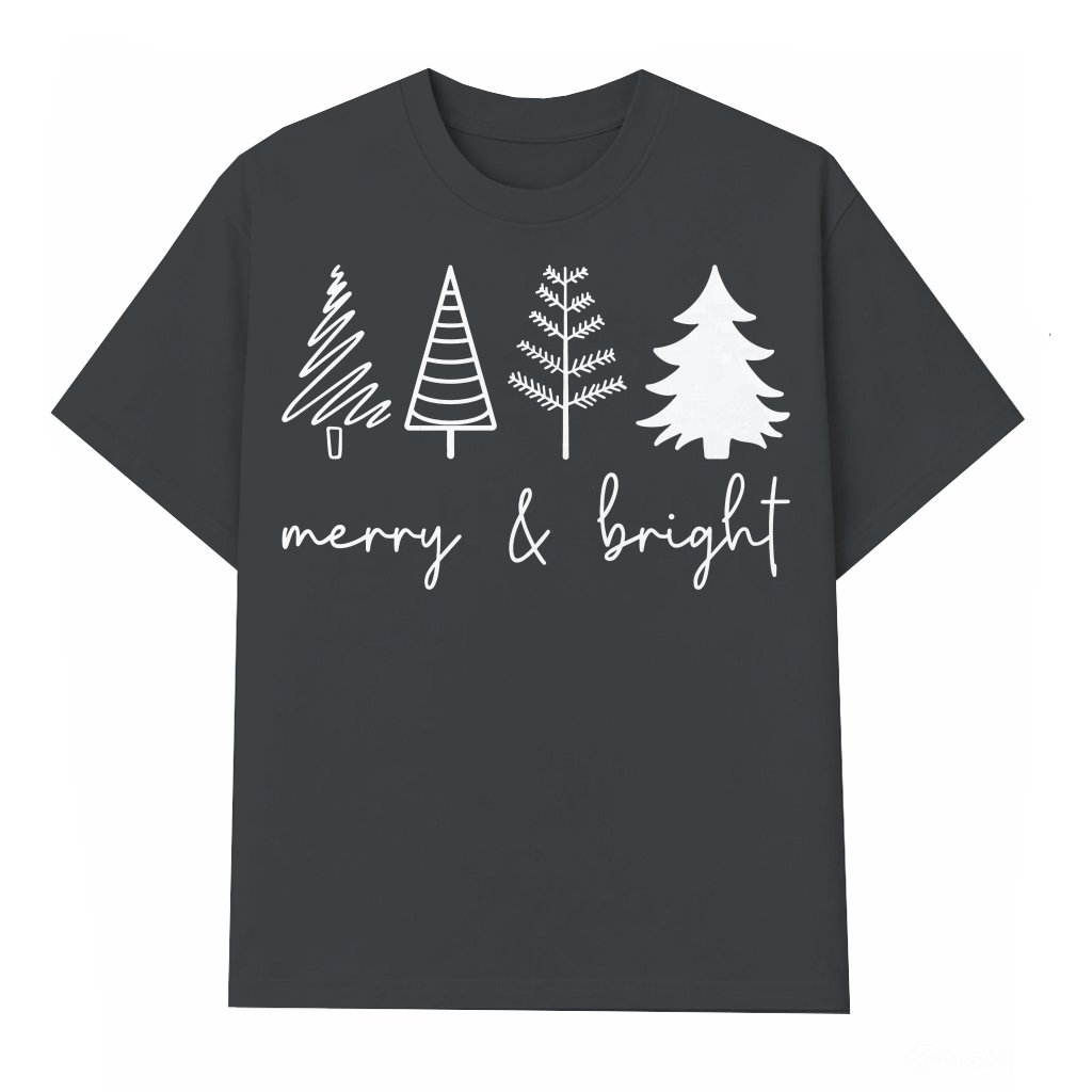 Merry and Bright Christmas Trees T-Shirt – Christmas Gift Trendy - front view