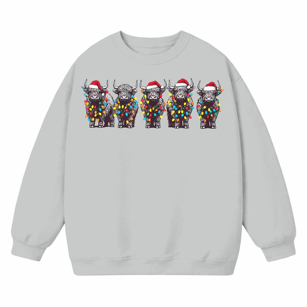 Christmas Cow Highland Lights Sweatshirt – Christmas Gift Funny Cute - front view