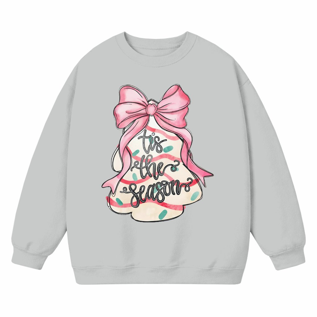 Tis the Season Sweatshirt – Christmas Gift Holiday Tree Pink Bow Cozy - front view
