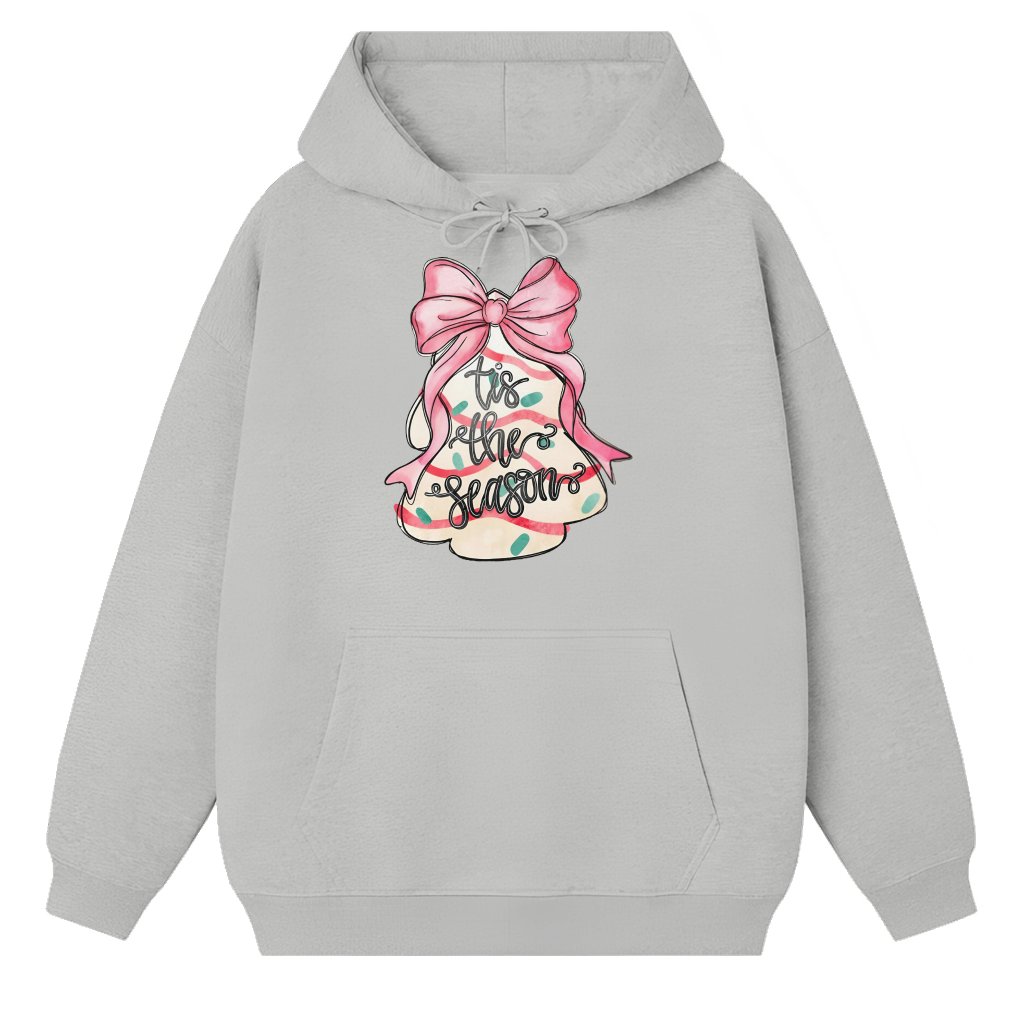 Tis the Season Hoodie – Christmas Gift Cute Tree Pink Bow - front view
