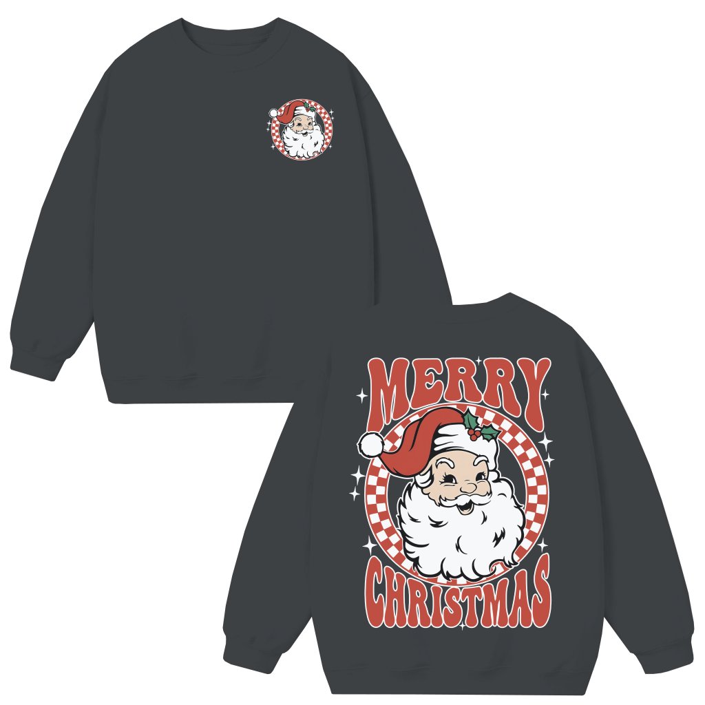 Retro Santa Checkered Sweatshirt – Merry Christmas Gift for Family Vintage - front view