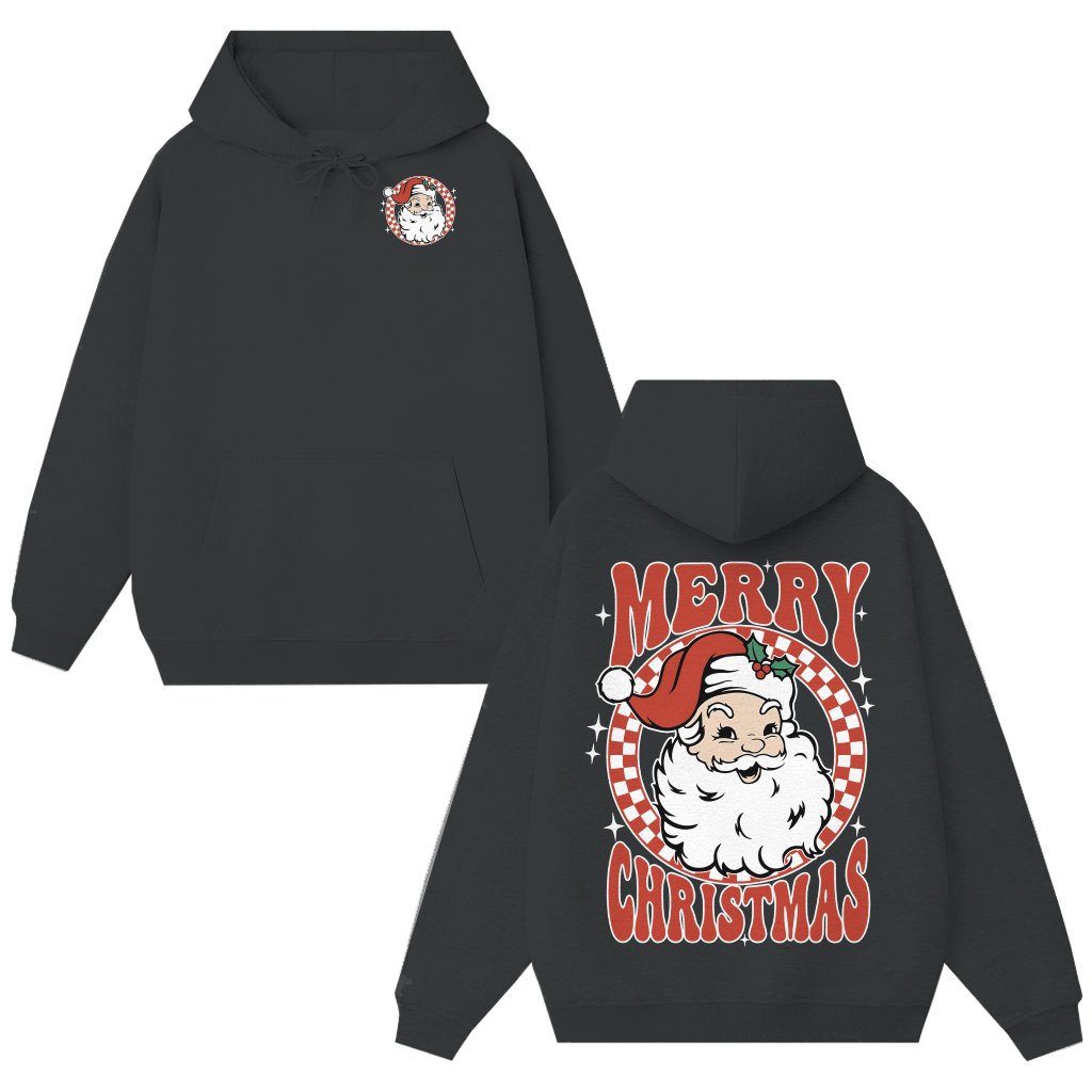 Retro Santa Checkered Hoodie – Christmas Holiday Gift Vintage - front view