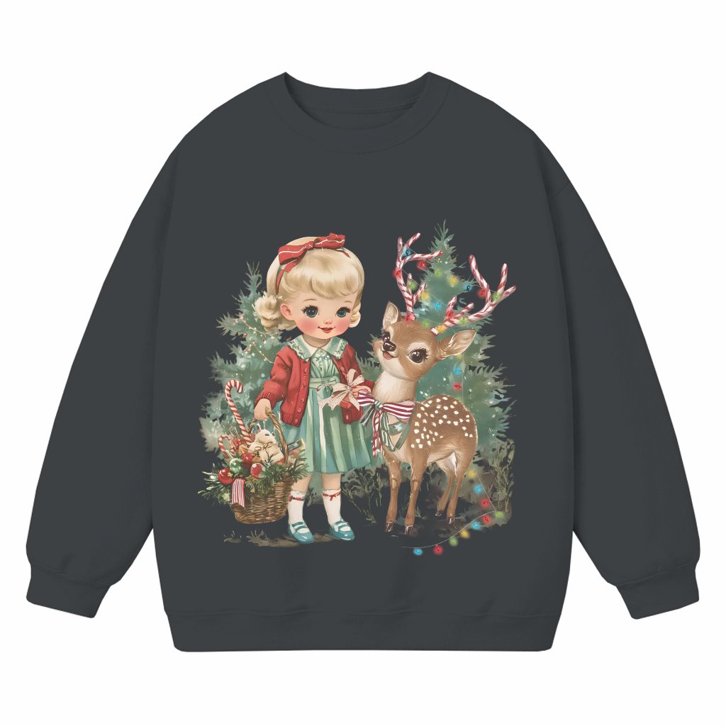 Cute Girl Reindeer Sweatshirt – Christmas Gift for Her Vintage Retro 90s - front view