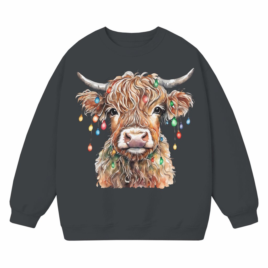 Highland Cow Lights Sweatshirt – Christmas Gift Cute - front view