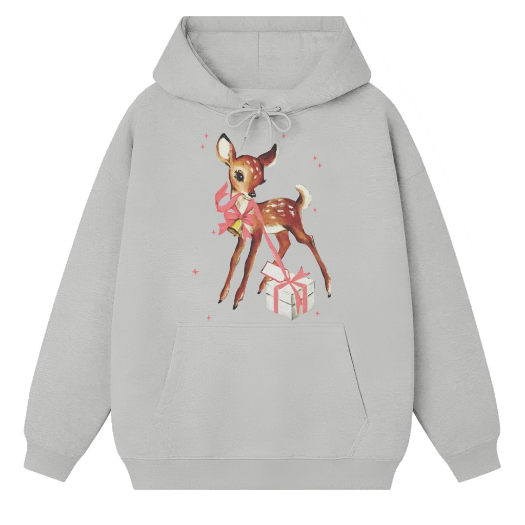 Vintage Reindeer Cute Baby Deer Hoodie – Christmas Gift Pink - front view