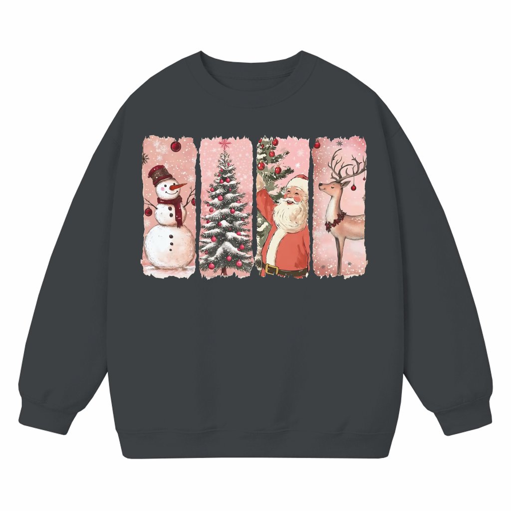 Retro Pink Santa Snowman Reindeer Sweatshirt – Christmas Gift Vintage - front view