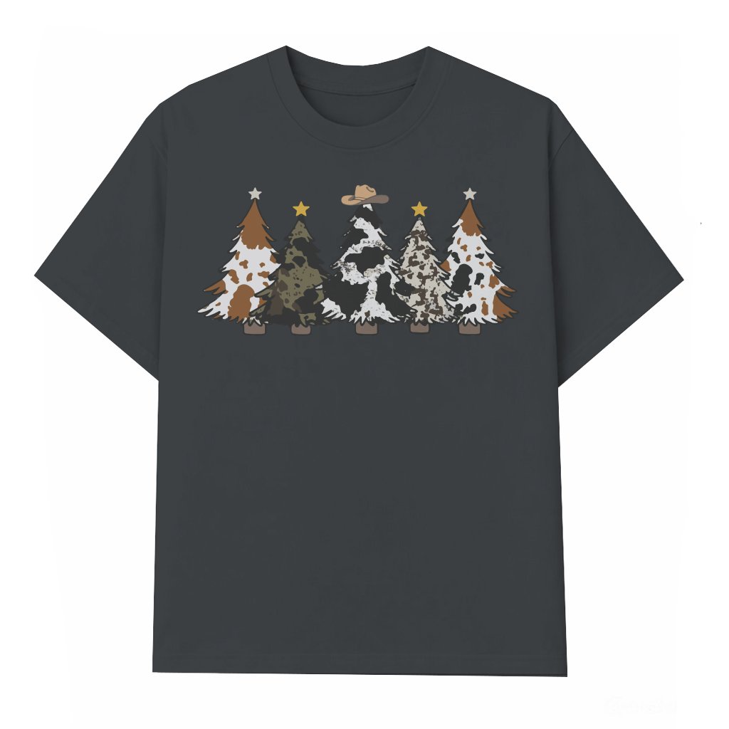 Western Cowhide T-shirt – Cute Country Christmas Gift for Her - front view