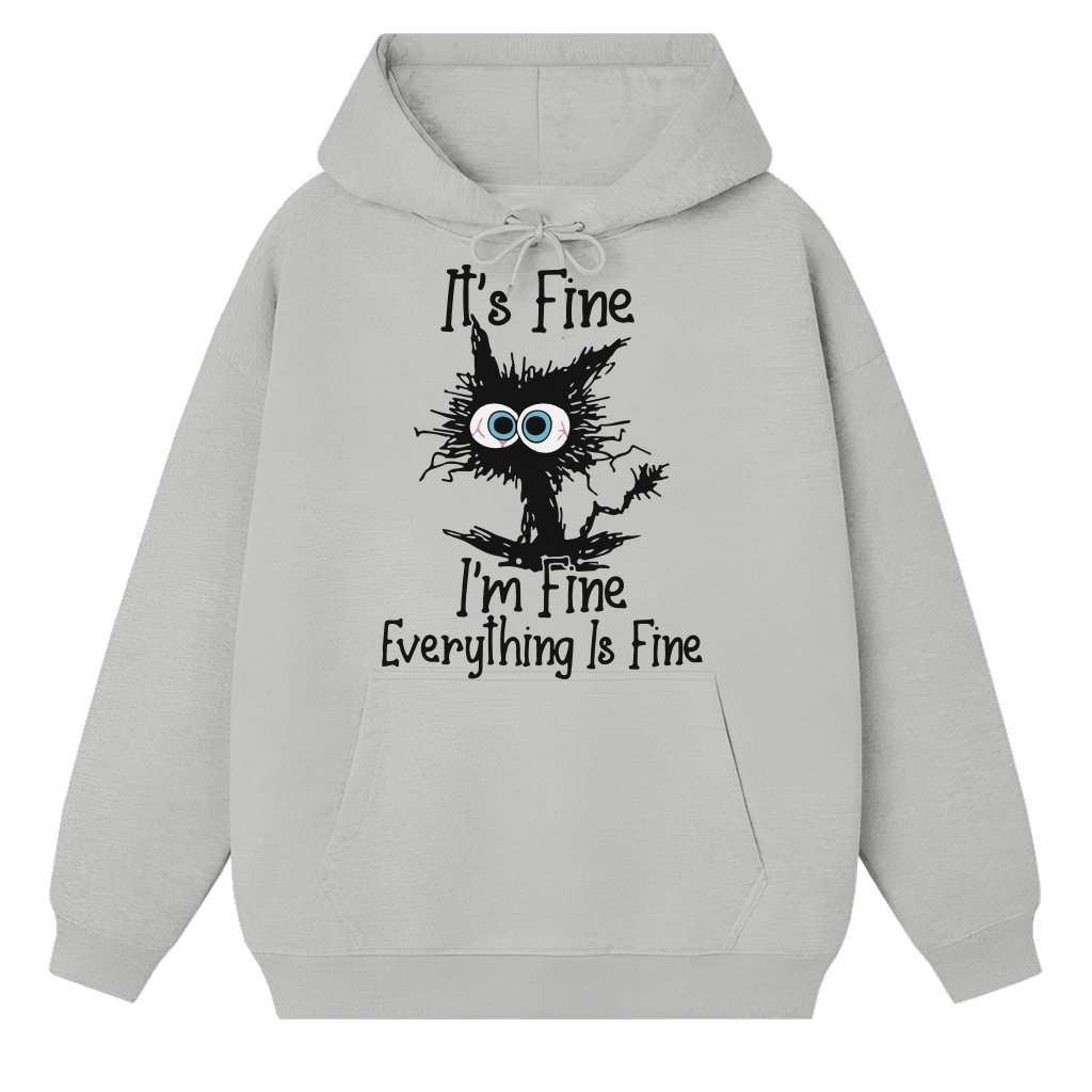 Everything Is Fine Cat Hoodie – Funny Christmas Mental Health Gift - front view