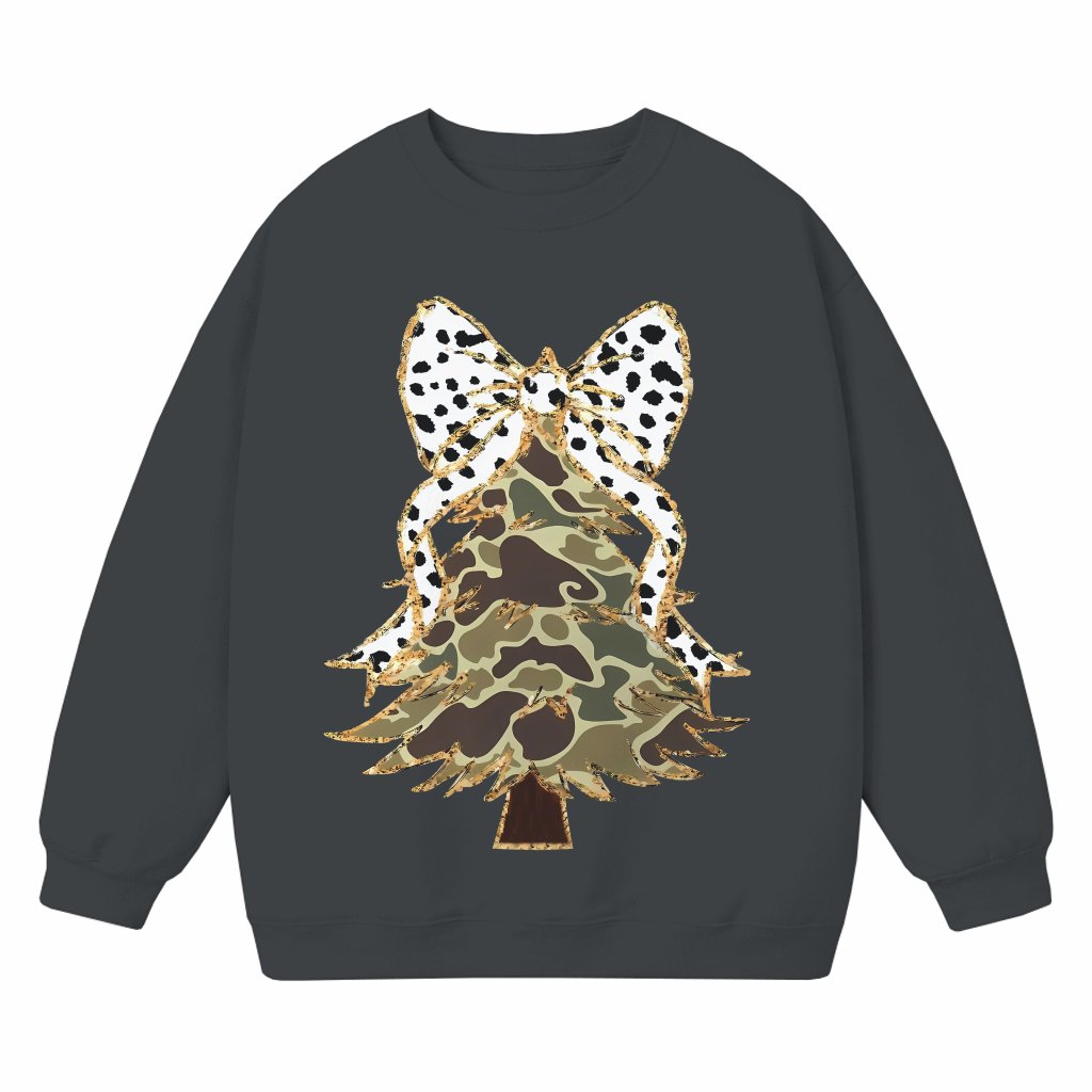 Camo Coquette Bow Christmas Tree Sweatshirt – Christmas Gift for Women Cute - front view