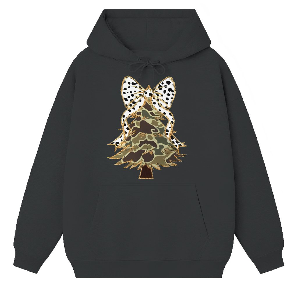 Camo Coquette Bow Glitter Hoodie – Christmas Gift for Women - front view