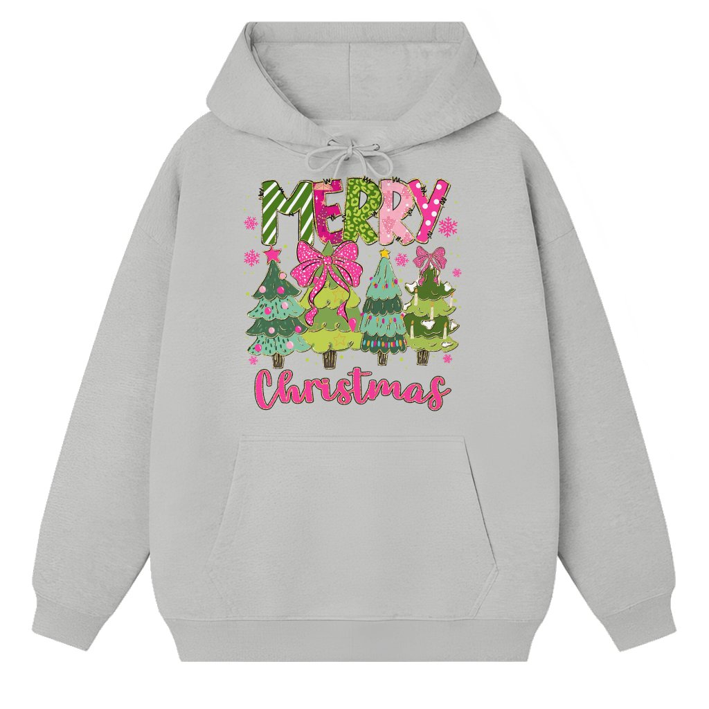Glitter Merry Christmas Hoodie – Christmas Gift Retro Style Colorful Brushstroke - front view