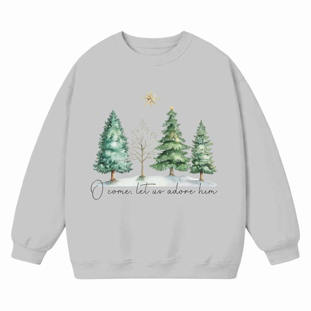 O Come Let Us Adore Him Sweatshirt – Christmas Gift Vintage Retro - front view